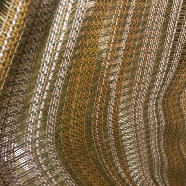 CURTAIN, Pair 1970s Brown Olive Green Stripe Weave 1.5m x 1m drop